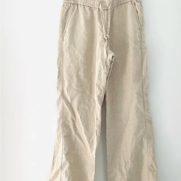 Tommy Bahama 100% Linen Beige Pants-Wide Leg Pull String Beachy Relaxed Fit - Picture 1 of 6